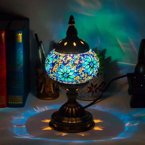 Mediterranean Ember — Hand-Inlaid Mosaic Glass Table Lamp