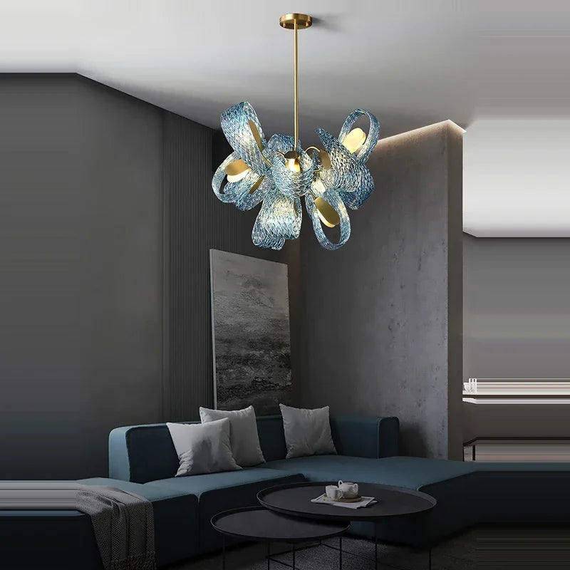 Azure Wave — Blue Glass & Brass Sculptural Lamp
