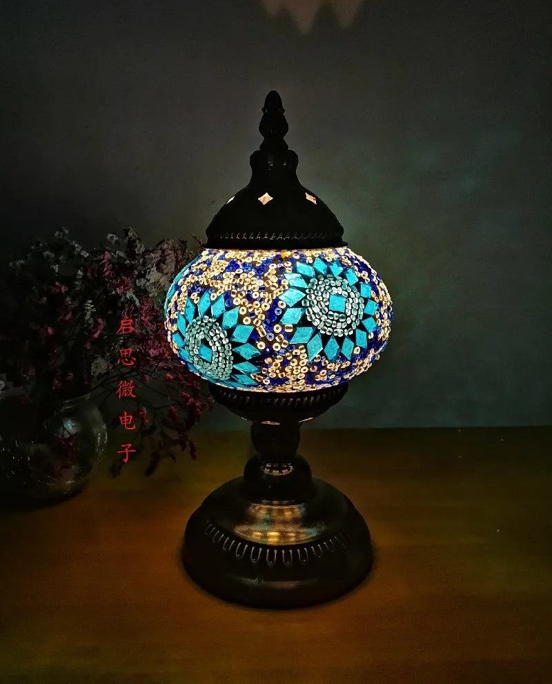 Mediterranean Ember — Hand-Inlaid Mosaic Glass Table Lamp