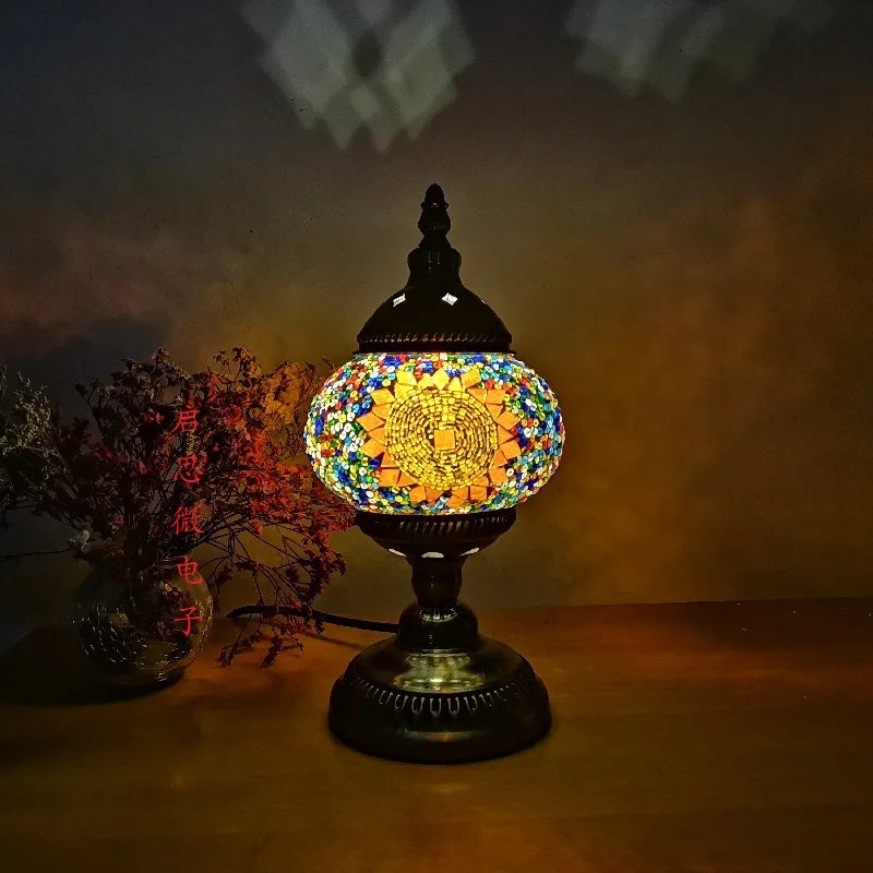 Mediterranean Ember — Hand-Inlaid Mosaic Glass Table Lamp