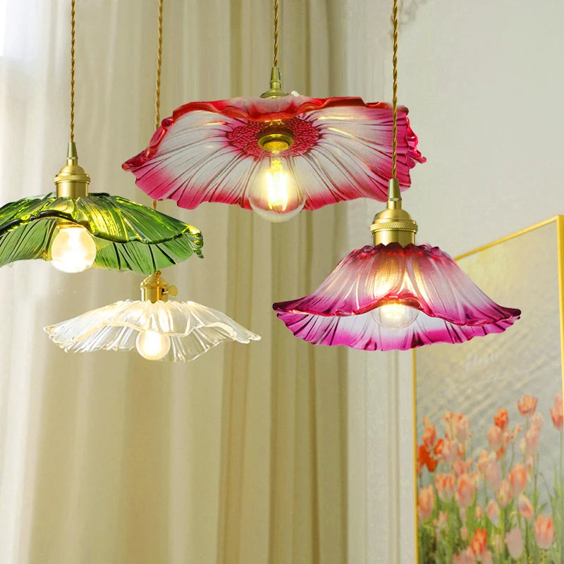 Petal Drop — Vintage Flower Glass Pendant Lamp