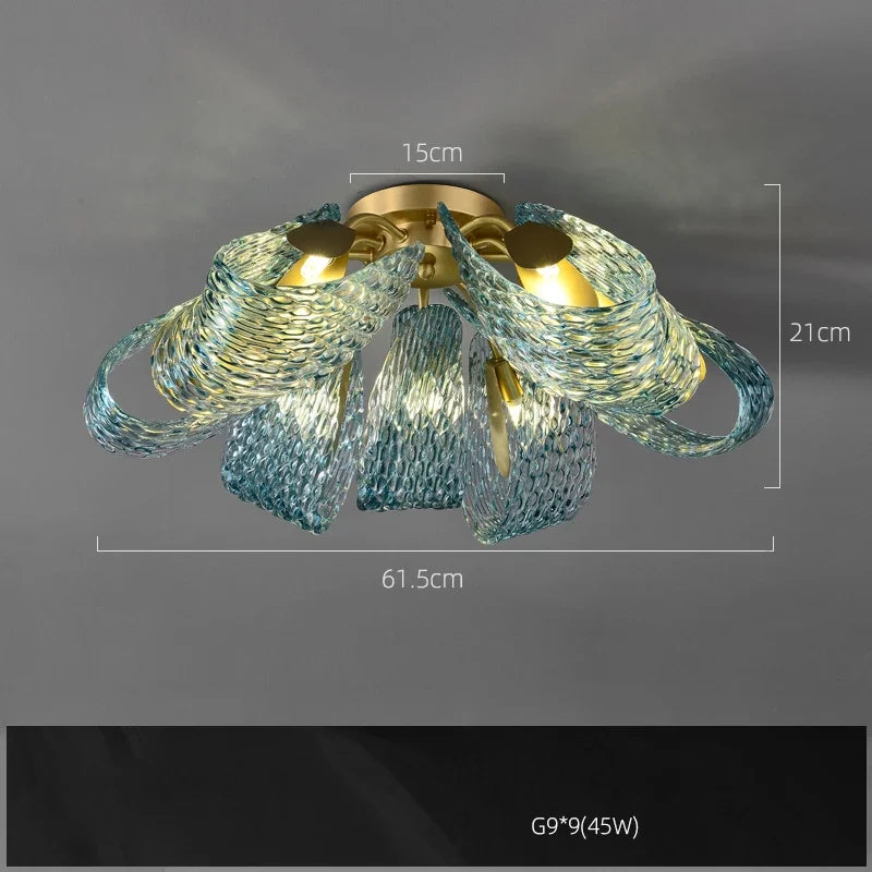 Azure Wave — Blue Glass & Brass Sculptural Lamp