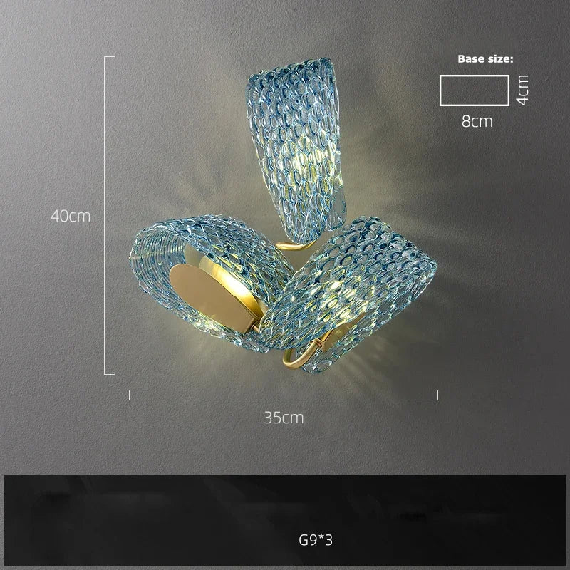 Azure Wave — Blue Glass & Brass Sculptural Lamp