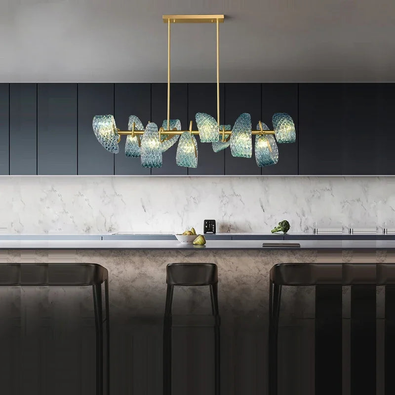 Azure Wave — Blue Glass & Brass Sculptural Lamp