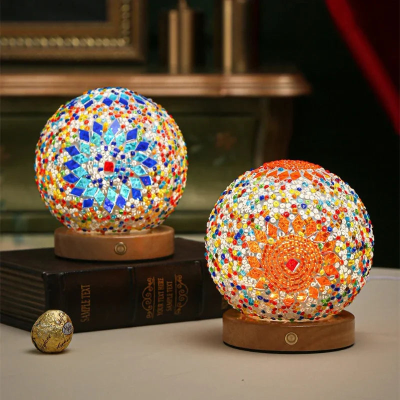 Bohemian Mosaic Glass Desk Lamp — Stained Glass Table Light