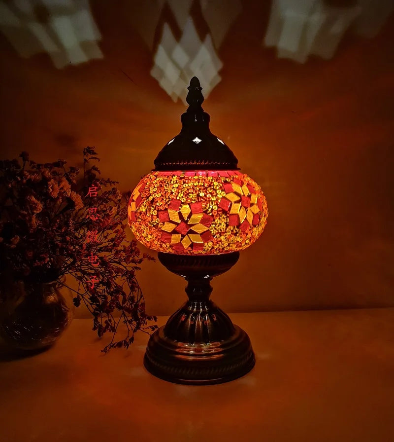 Mediterranean Ember — Hand-Inlaid Mosaic Glass Table Lamp