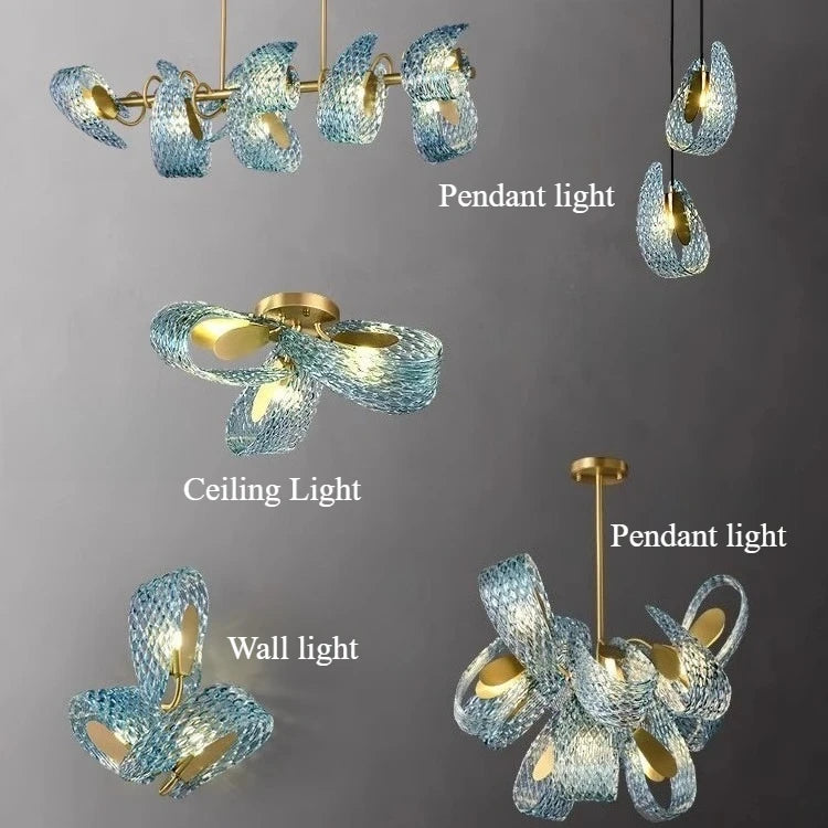 Azure Wave — Blue Glass & Brass Sculptural Lamp