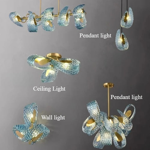 Azure Wave — Blue Glass & Brass Sculptural Lamp