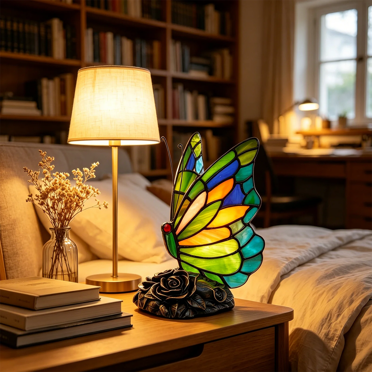 Garden Metamorphosis — Butterfly Stained Glass Table Lamp | Tiffany Style