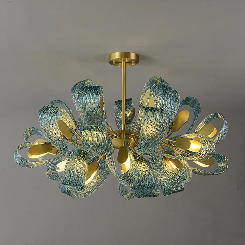 Azure Wave — Blue Glass & Brass Sculptural Lamp