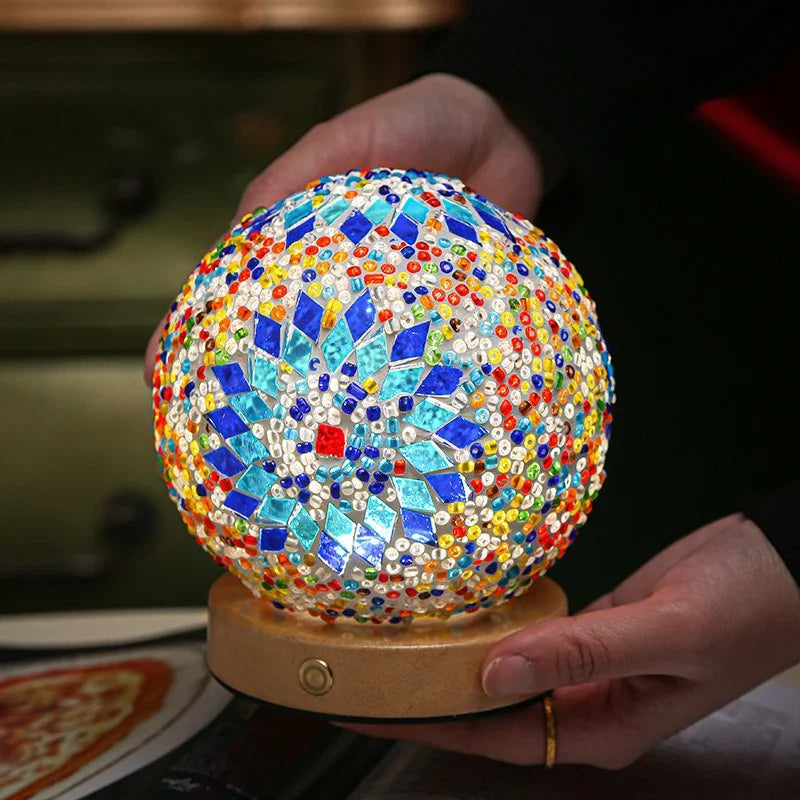 Bohemian Mosaic Glass Desk Lamp — Stained Glass Table Light