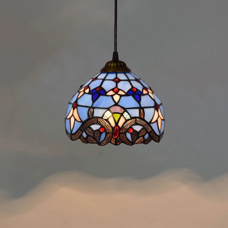 Aegean Whisper — Compact Stained Glass Pendant Lamp | Tiffany Style