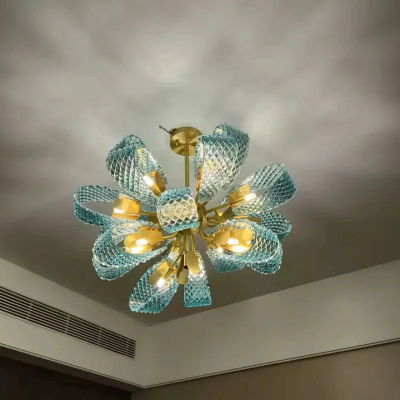 Azure Wave — Blue Glass & Brass Sculptural Lamp