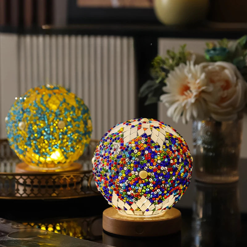 Bohemian Mosaic Glass Desk Lamp — Stained Glass Table Light