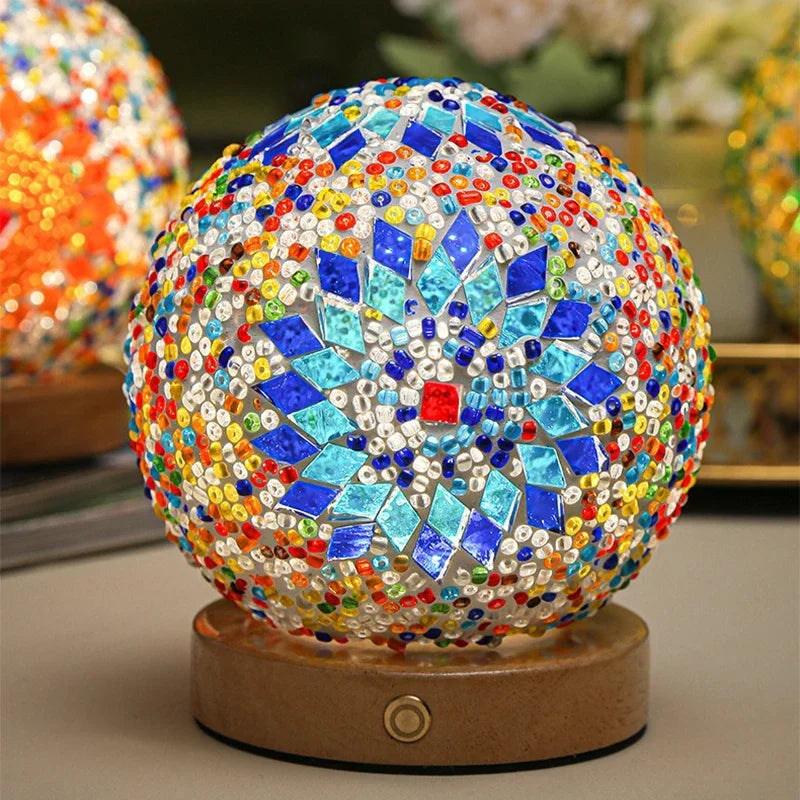 Bohemian Mosaic Glass Desk Lamp — Stained Glass Table Light