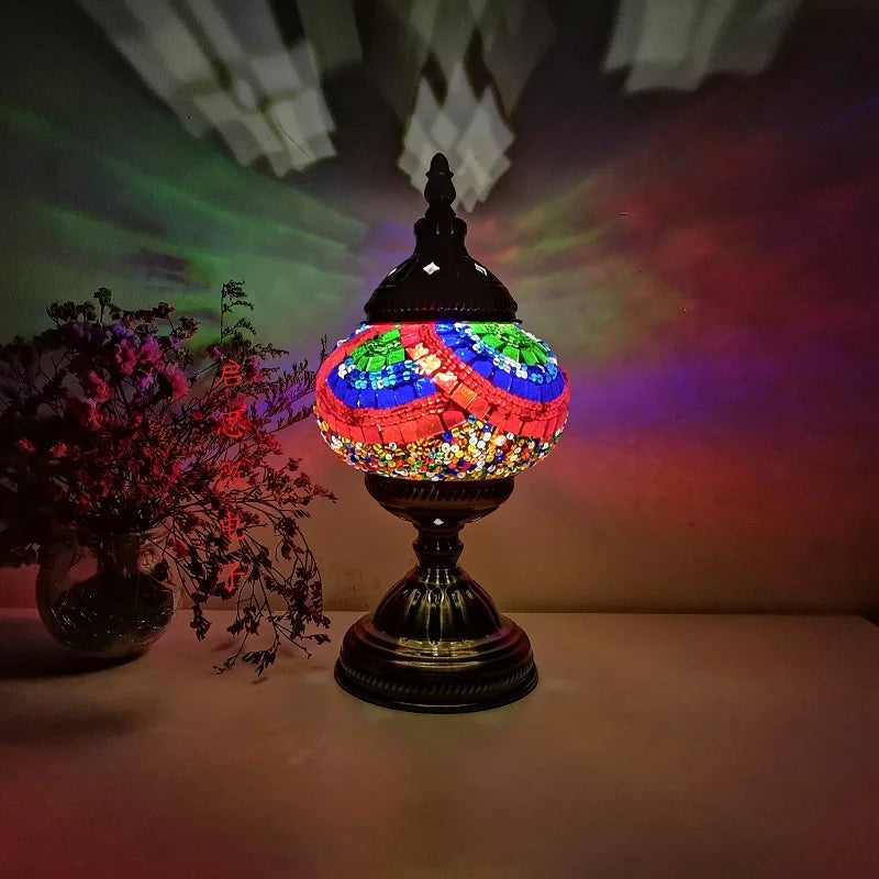 Mediterranean Ember — Hand-Inlaid Mosaic Glass Table Lamp