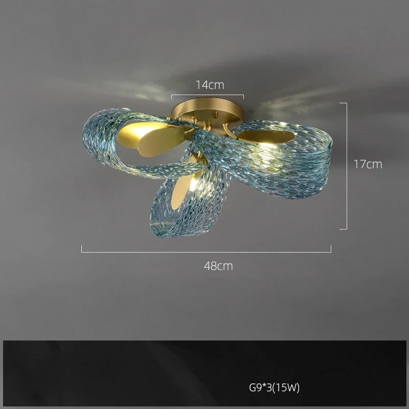 Azure Wave — Blue Glass & Brass Sculptural Lamp