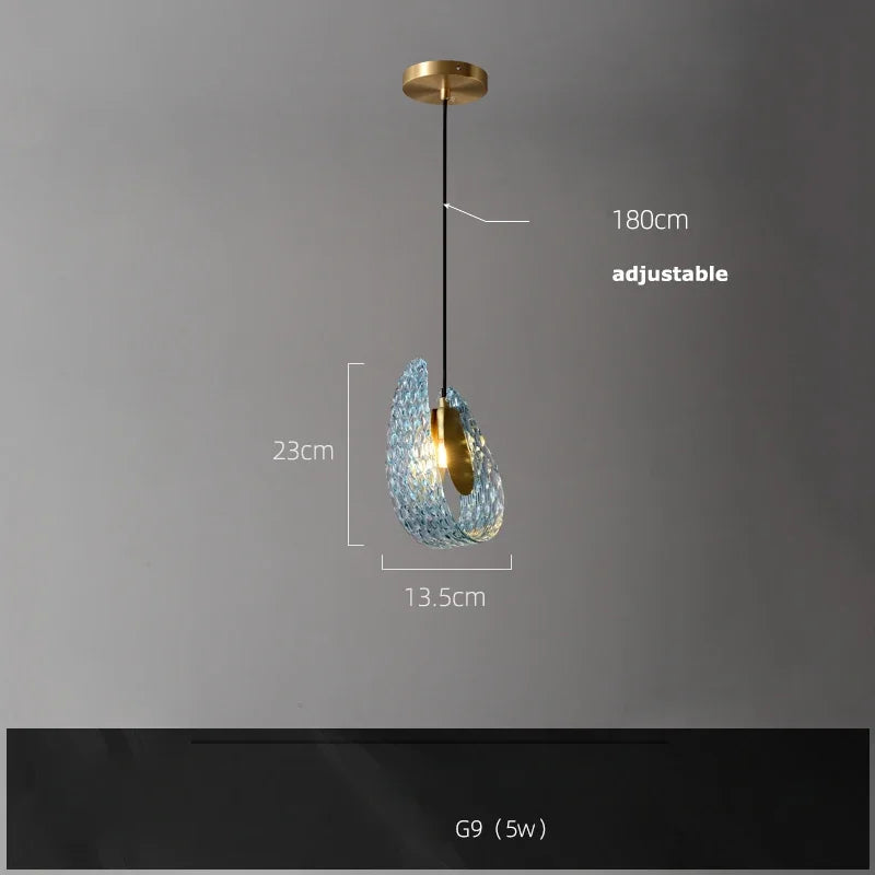 Azure Wave — Blue Glass & Brass Sculptural Lamp