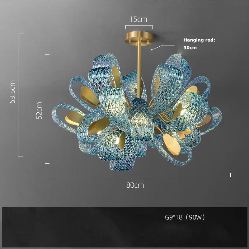 Azure Wave — Blue Glass & Brass Sculptural Lamp