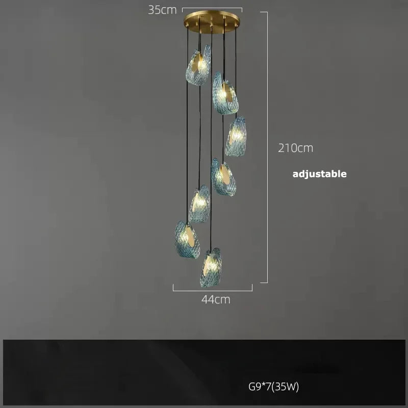 Azure Wave — Blue Glass & Brass Sculptural Lamp