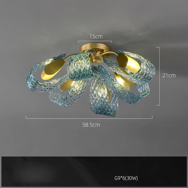 Azure Wave — Blue Glass & Brass Sculptural Lamp